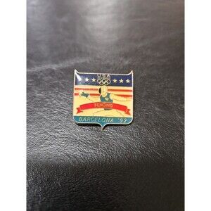 Old 1992 USA Summer Olympic Games Barcelona Spain Fencing Sword Sabre Lapel Pin